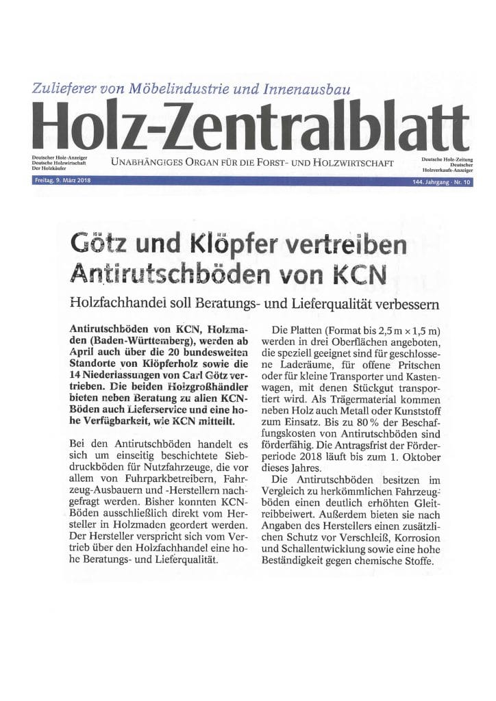 Presseartikel Zusammenarbeit Carl Götz GmbH und Klöpferholz GmbH